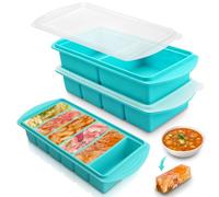 YnewL 3PCS Moule Glacon Silicone Couvercle, 2/4/6 Caractère Boite Congelation Soupe, Grande Capacité Souper Cubes Freezer pour Congeler et Conserver Soupes, Sauces, Bouillons, Restes (Bleu)