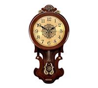 YNIYUJKL Horloge Murale Silencieuse À Piles en Bois, Style Rétro Européen, avec Pendule Décoratif, KS,E-Medium