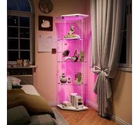 YNYHTER Vitrine en verre de salon, vitrine vitrine en verre avec serrure LED et porte 4 étagères Vitrine transparente pour salon bar Armoire d'angle + B LED Blanc