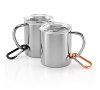Yoassi 2pcs Mugs Isothermes Café 300ml, Gobelet Isotherme en Acier Inoxydable avec Couvercle, Tasses Thermos Étanche Portable avec 2 Mousquetons pour Camping, Randonnée, Voyage, Pique-niques, etc