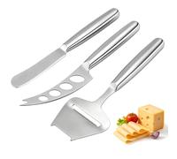 Yoassi Monobloc Set de Coupe-Fromage en Acier Inox Passe au Lave-vaisselle | 1 Couteau à Tartine,1 Couteau Perforé et 1 Trancheuse à Fromage à pâte Molle-Dure pour Plateau d’apéritif,Raclette,Salades
