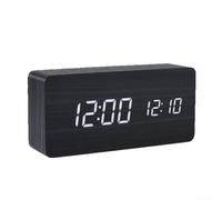 YobiLife Réveil numérique à affichage LED en bois avec heure, date, température, grand écran, triple alarme, fonction snooze, portable, chambre à coucher, bureau (noir)