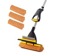 Yocada Serpillère éponge pour usage domestique ou commercial pour carrelage, avec 3 têtes en éponge et raclette intégrée, manche télescopique extensible de 108-132 cm, séchage facile