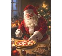 Yocheng Affiche de Noël représentant un portrait de Père Noël,une pizza,un hamburger,des sushis,un livre de lecture,une toile imprimée,une décoration murale 40x50cm sans cadre