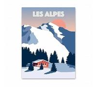 Yocheng Affiche de voyage, paysage urbain, montagnes des Alpes, art mural, peinture sur toile, décoration de salon, décoration d'intérieur 40x50cm sans cadre