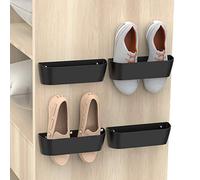 Yocice Lot de 4 étagères à chaussures murales avec bandes de suspension adhésives, support de chaussures en plastique, cintres de porte (SM03-Noir-4)
