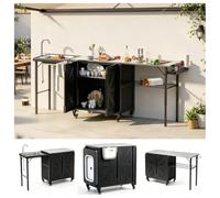 YODOLLA Chariot de barbecue, cuisine d'extérieur pliable en acier | L'îlot de cuisine enroulable combine le compartiment de rangement, l'évier, le chariot de cuisine, la table de préparation et
