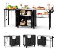 YODOLLA Chariot Plancha Desserte Mobile avec Extension Latérale Escamotable | Desserte Cuisine Exterieure|Plateau 235x50cm|Rangement fermé|Roues avec Freins|Chariot Pour BBQ|Table pour Plancha Exterieur