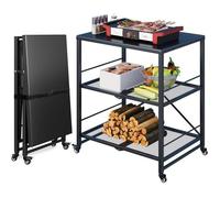 YODOLLA Desserte de Cuisine à Roulettes avec 3 Niveaux - Pliable, Acier Inoxydable, Chariot de Barbecue Mobile - Noir