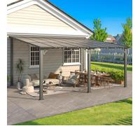 YODOLLA Pergola Murale en Aluminium avec Toit en Métal - Résistante aux intempéries - 3.6×4.8m - Noir