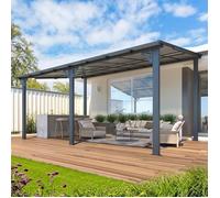 YODOLLA Pergola Murale en Aluminium avec Toit en Métal - Résistante aux intempéries - 3m×4.8m - Noir