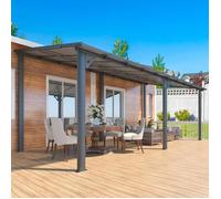 YODOLLA Pergola Murale en Aluminium avec Toit en Polycarbonate - Résistante aux intempéries - 2.5×6m - Noir