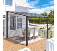 YODOLLA - Pergola Murale en Aluminium - toit incliné - Résistant aux UV & Vent - Tonnelle Jardin Exterieur - 2.4x2.4 m - Noir