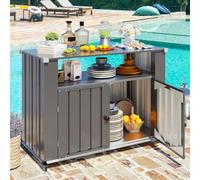 YODOLLA Table à Plantes avec Rangement et Roues,Chariot Plancha Exterieur | Armoire rangement exterieur,Cabane Extérieure Toit Incliné, Abri de Rangement Extérieur,Meuble Exterieur