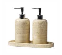 Yofab Distributeurs de savon liquide de comptoir en pierre avec pompe argentée rechargeable, distributeur de savon pour les mains, pompe à savon rustique, bouteilles de shampooing, distributeur de