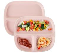 YOFAPA Lot de 2 assiettes de contrôle des portions en céramique de 21,6 cm pour adultes, assiettes carrées en porcelaine pour repas équilibrés, rose