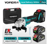 YOFIDRA 125mm 4 vitesses meuleuse d'angle électrique sans brosse métal bois meulage polissage coupe outil électrique pour Makita batterie broche 2xBattery set-A
