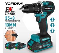 YOFIDRA 13MM 35 + 3 couple perceuse à percussion électrique sans brosse tournevis électrique sans fil outil électrique pour Makita broche de batterie 18V 2 Battery