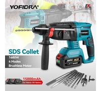 YOFIDRA 26MM perceuse à percussion électrique sans brosse multifonctionnelle rotative sans fil outils électriques rechargeables pour Makita 18V batterie broche 2Xbattery option 7