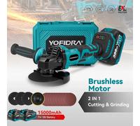 YOFIDRA 2in1 125mm meuleuse d'angle électrique sans brosse 3 vitesses polisseuse à bois Machine de coupe outil électrique pour broche de batterie Makita 1 Battery Set