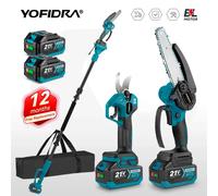 YOFIDRA 3-en-1 : Scie Électrique Sans Balais, Cisailles et Élagueuse Télescopique pour Jardin, Outil Électrique pour Batteries 21V 18V 2xBattery Set
