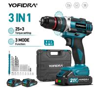YOFIDRA 3IN1 perceuse à percussion électrique 25 + 3 couple perceuse à percussion sans fil portable outil électrique pour le travail du bois pour Makita 21V broche de batterie 1 Battery