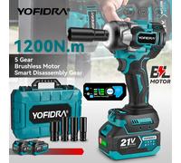 YOFIDRA 5 vitesses 1200N.M couple clé électrique sans brosse tournevis de voiture sans fil outils électriques domestiques pour broche de batterie Makita 2xBattery set-A