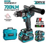 YOFIDRA 700N.M perceuse à percussion électrique sans brosse tournevis sans fil plaques sol travail du bois outil électrique pour broche de batterie Makita 2xBattery set-B