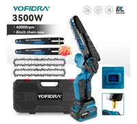 YOFIDRA 8 pouces tronçonneuse électrique sans brosse 3500W portable travail du bois taille scie à chaîne outil électrique pour Makita batterie broche 2xBattery Set-A