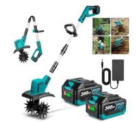 YOFIDRA Motoculteur Électrique Sans Fil 21V 550W, 20cm Largeur De Travail, 15cm Profondeur, Double Rouleau, 2X 3000mAh Batteries