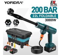 YOFIDRA Nettoyeur Haute Pression Sans Fil 6 en 1 200 Bar avec Pistolet à Eau et Seau, Nettoyeur de Voiture, Pistolet Pulvérisateur pour Batterie Makita No Battery