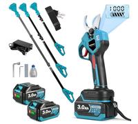 Yofidra Sécateur Électrique Sans Fil 2-en-1, 32mm avec 2 Batteries 3,0Ah, Moteur Brushless, Lame SK5, Portée Totale 4,1 m, Sécateur Télescopique Électrique pour Branches, Arbres Fruitiers
