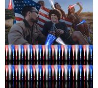 YOFOBU Lot de 72 baguettes en fibre optique rouge, bleu et blanc - Baguettes lumineuses à DEL avec 3 modes de clignotement - Bâtons clignotants à DEL pour le 4 juillet, Halloween, Noël, Hawaï