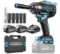 Yofuly 1200Nm hocs Sans Fil Compatible avec Batterie Makita 18V, 1/2" Electrique Boulonneuse a Choc avec 2 Batteries 4,0Ah, 4 Vitesses, Eclairage LED &5 Douilles pour Voiture/Tondeuse