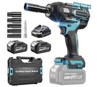 Yofuly 950Nm hocs Sans Fil Compatible avec Batterie Makita 18V, 1/2" Boulonneuse a Choc Electrique avec 2 Batteries 4,0Ah, 4 Vitesses,Eclairage LED&5 Douilles pour Voiture/Pick-up/Tondeuse