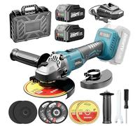 Yofuly Meuleuse d'angle sans fil Compatible avec Batterie Makita 18V, 3 Vitesses 9000tr/min 125mm Disqueuse sans fil avec Batterie 2 * 4,0 Ah, 6 Disques à Tronçonner pour le Découpage