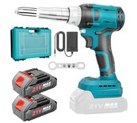 Yofuly Riveteuse Sans Fil Compatible avec Makita 21V Batterie, Electrique Pistolet à Riveter avec 2* Batteries, 20,000N Pince à Rivets Sans Balais avec 3 Adaptateurs et Mallette de Transport