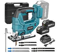 Yofuly Scie Sauteuse sans fil Compatible avec Batterie Makita 18V, Scie Sauteuse Électrique 7 Vitesses Variables 3200SPM ±45° Angle de Coupe, 2 Batteries 4,0Ah, 6 Lames pour Bois/Plastique/Métal