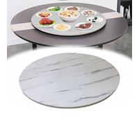 YOHIEE Table À Manger Plateau de Service Rotative, 60 70 80cm Plateau Rotatif En Bois Rond, Grand Lazy Susan Plateau Tournante 360° Rotation, Silencieux(White Marble,80CM(32INCH))