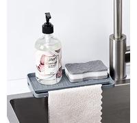 YOHOM Porte-éponge à ventouse pour évier de cuisine de 5,1 à 2,5 cm, support de chiffon pour évier encastré, plateau à éponge en plastique, taille d'installation 23 cm (L) x 8 cm (l) (gris)