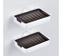 YOHOM Porte-Savons Adhesif Salle de Bain Noir Porte Savon Douche Plastique Plateau à Savon Mural Support de Savon de sans Perçage avec Drain