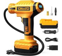YOHOOLYO Gonfleur Pneus Voiture 20V Batterie + 12V Allume-Cigare | Compresseur à Air Portatif, 2 Alimentation, Inflation Rapide, 10,3 Bar, Ecran LCD, 25L/Min, Type-C USB, Voiture Moto Vélo