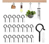Yoicn Lth Lot de 20 crochets à visser noirs en acier inoxydable, pitons à œil avec boucle de sécurité pour plantes suspendues, paniers, nichoirs, décorations maison & jardin