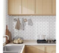 Yoillione 3D carreaux auto-adhésifs blanc avec joint noir pour cuisine et salle de bain 10 feuilles
