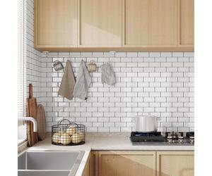 Yoillione 3D carreaux auto-adhésifs blanc avec joint noir pour cuisine et salle de bain 10 feuilles
