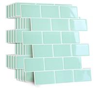 Yoillione Plus épais Credence Adhesive pour Cuisine, Faux Carrelage Adhesif Mural Salle de Bain, Crédence Adhesive Metro 3D (10 Pièces, Vert Menthe)