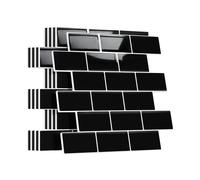 Yoillione Plus épais Credence Adhesive pour Cuisine, Faux Carrelage Adhesif Mural Salle de Bain, Crédence Adhesive Metro 3D (5 Pièces, Noir)