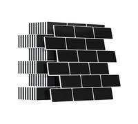 Yoillione Plus épais Credence Adhesive pour Cuisine, Faux Carrelage Adhesif Mural Salle de Bain, Crédence Adhesive Metro 3D (10 Pièces, Noir)