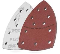 YoiYee Lot de 10 feuilles abrasives grain 120, papier abrasif triangulaire delta, fermeture auto-agrippante, 11 trous, accessoires pour ponceuse multi-ponceuse, rouge