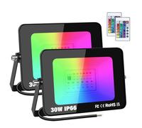YOJZMA 2pcs 30W RGB Projecteur LED Extérieurs avec Télécommande, 16 Couleurs 4 Modes Fonction Mémoire Exterieur Interieur Projecteur, IP66 Etanche Neon Spot LED pour Jadin, Terrasse Patio, Fête